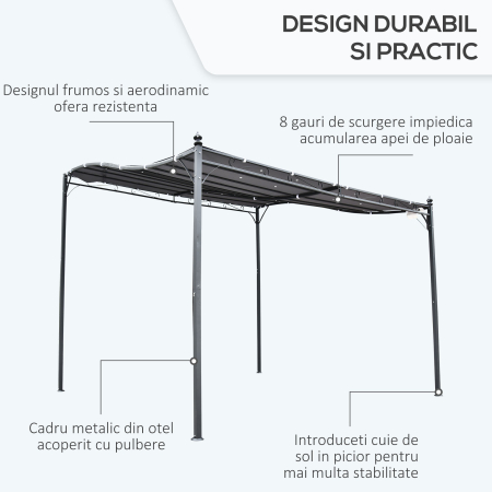  Pavilion Cort Foisor 3x3m pentru Gradina sau Terasa cu perdea Gri [4]
