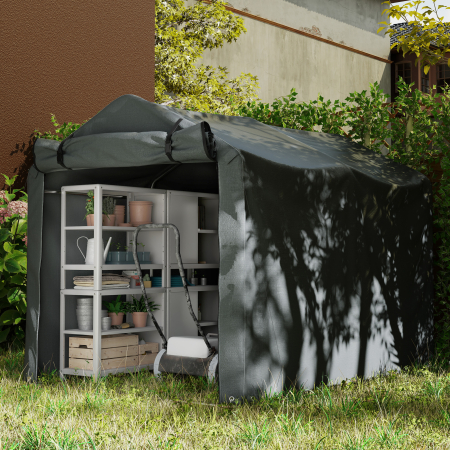  Pavilion Cort pentru Masina cu Intrare Rulabila, Corzi si tarusi, 220x157x165 cm, Gri inchis [6]