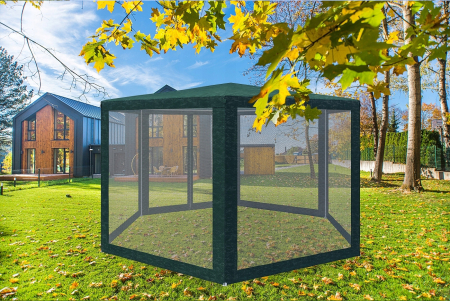 Pavilion cu plasa anti-insecte, fermoar, hexagonal, 200cm, Verde [9]