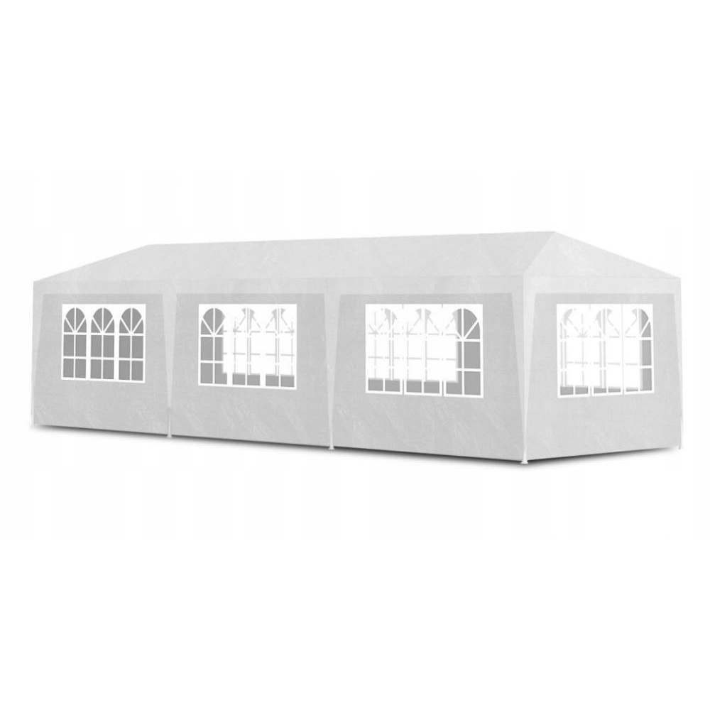 Pavilioane - Pavilion de gradina 300x900 cm, 8 pereti detasabili cu ferestre si usa, structura metalica, PE impermeabil, alb
