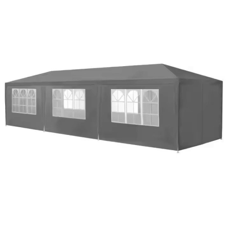 Gradina & balcon - Pavilion de gradina 300x900 cm, 8 pereti detasabili cu ferestre si usa, structura metalica, PE impermeabil, gri