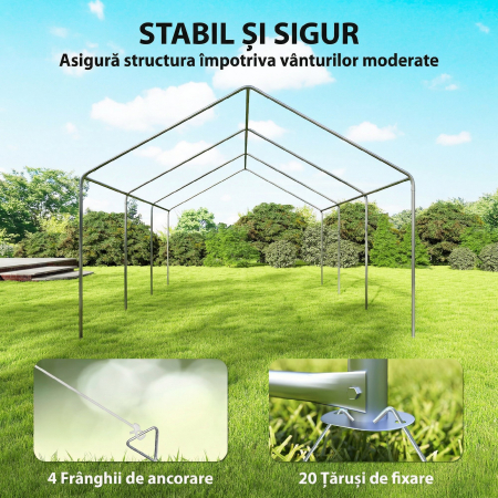  Pavilion de Gradina 4x6 m cu Pereti Laterali, 6 Ferestre si Dubla Intrare, din Otel Galvanizat, Alb [7]