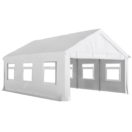 Gradina & balcon -  Pavilion de Gradina 4x6 m cu Pereti Laterali, 6 Ferestre si Dubla Intrare, din Otel Galvanizat, Alb