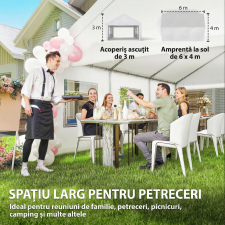  Pavilion de Gradina 4x6 m cu Pereti Laterali, 6 Ferestre si Dubla Intrare, din Otel Galvanizat, Alb [3]