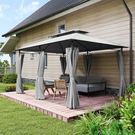  Pavilion de Gradina cu Acoperis Dublu, 397x297x265 cm, Alb Crem [7]