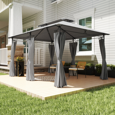  Pavilion de Gradina cu Acoperis Dublu, 397x297x265 cm, Alb Crem [8]