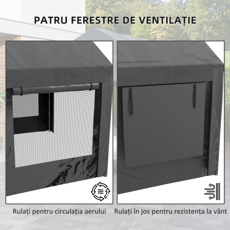  Pavilion de Gradina cu inaltime Reglabila, 4 Usi si 4 Ferestre, 6x3 m, Gri inchis [6]