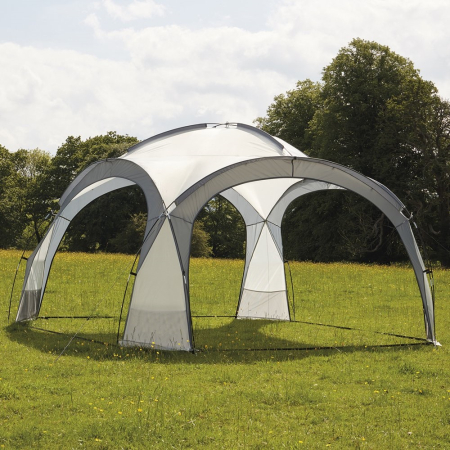 Pavilion gradina 350x350x230 cm, structura fibra de sticla, acoperis poliester impermeabil, gri cu alb [3]