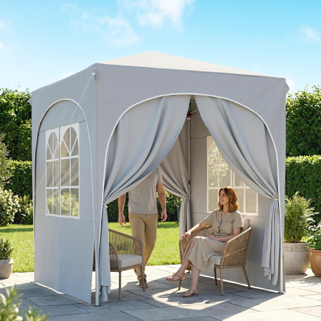  Pavilion pliabil 2x2 m, reglabil, cu 4 pereti laterali, din metal si tesatura Oxford gri deschis [8]