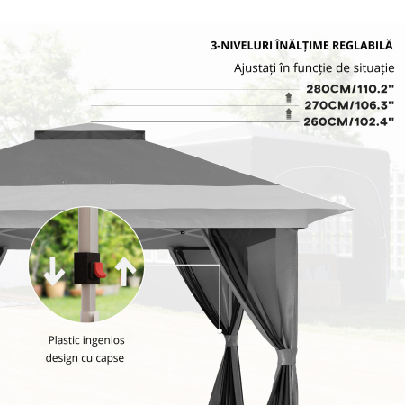 Pavilion Pliabil 3,6x3,6m cu Pereti, inaltime Reglabila si Protectie UPF50+, Geanta cu Roti, Gri [4]