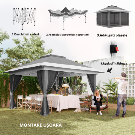  Pavilion Pliabil 3,6x3,6m cu Pereti, inaltime Reglabila si Protectie UPF50+, Geanta cu Roti, Gri [6]