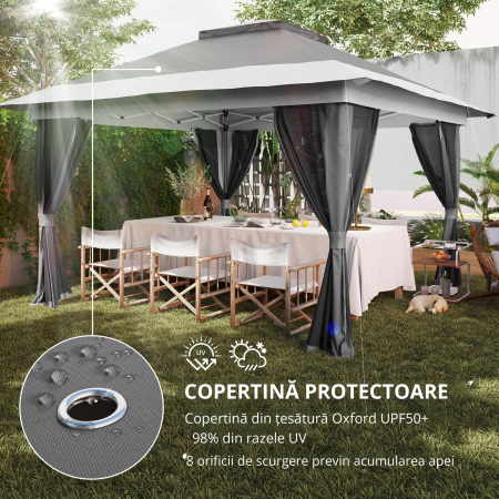  Pavilion Pliabil 3,6x3,6m cu Pereti, inaltime Reglabila si Protectie UPF50+, Geanta cu Roti, Gri [5]