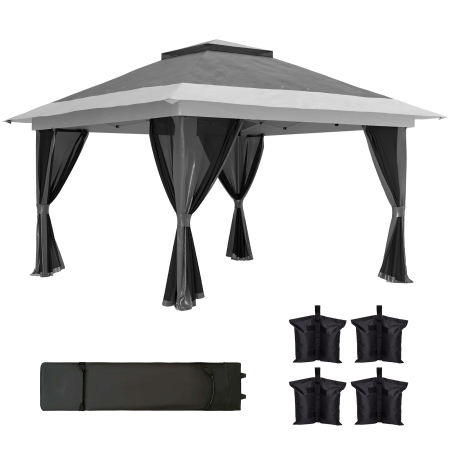 Gradina & balcon -  Pavilion Pliabil 3,6x3,6m cu Pereti, inaltime Reglabila si Protectie UPF50+, Geanta cu Roti, Gri