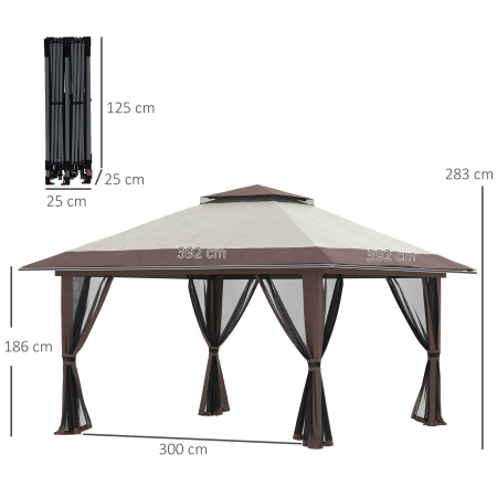Pavilion  pliabil 4x4 m cu inaltime reglabila, plasa de tantari si geanta, din metal si material Oxford, bej [2]