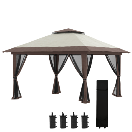 Gradina & balcon - Pavilion  pliabil 4x4 m cu inaltime reglabila, plasa de tantari si geanta, din metal si material Oxford, bej