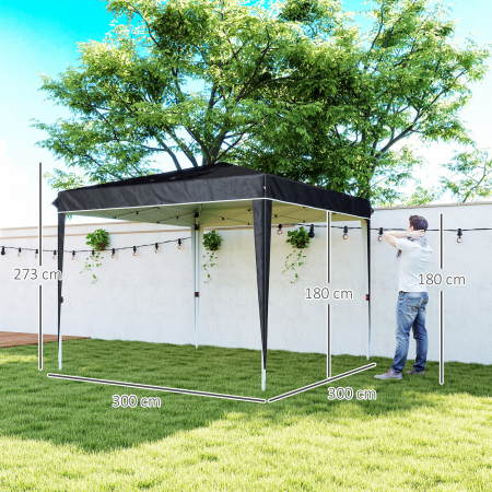  Pavilion Pliabil cu inaltime Reglabila si Geanta de Transport, 300x300x273 cm, Negru [2]