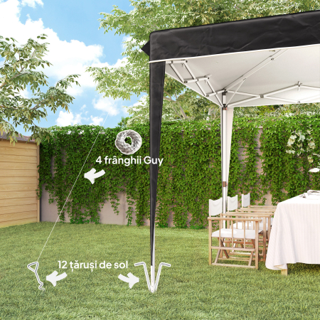  Pavilion Pliabil cu inaltime Reglabila si Geanta de Transport, 300x300x273 cm, Negru [7]