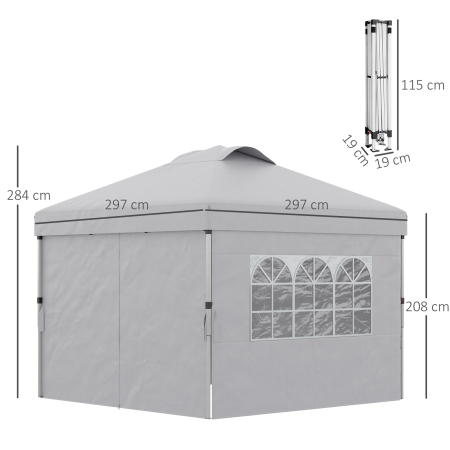  Pavilion Pliabil cu inaltime Reglabila, Usa, 2 Ferestre si Geanta de Transport, 297x297x284 cm, Gri Deschis [2]