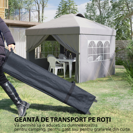  Pavilion Pliabil cu inaltime Reglabila, Usa, 2 Ferestre si Geanta de Transport, 297x297x284 cm, Gri Deschis [6]