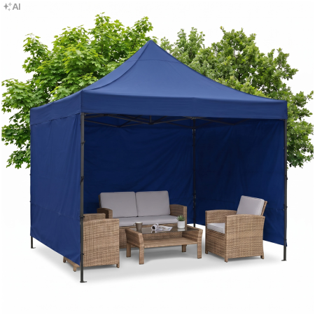 Pavilion pliabil de gradina 3x3 m, cu 3 pereti laterali pentru protectie impotriva vantului si ploii usoare, prelata hidrofoba Oxford 420D, cadru din [3]