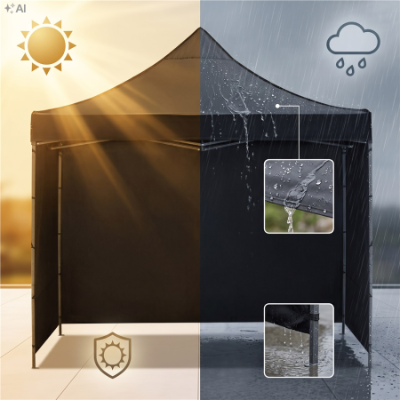 Pavilion pliabil de gradina 3x3 m, cu 3 pereti laterali pentru protectie impotriva vantului si ploii usoare, prelata hidrofoba Oxford 420D, cadru din [35]