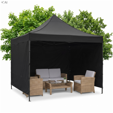 Pavilion pliabil de gradina 3x3 m, cu 3 pereti laterali pentru protectie impotriva vantului si ploii usoare, prelata hidrofoba Oxford 420D, cadru din [14]