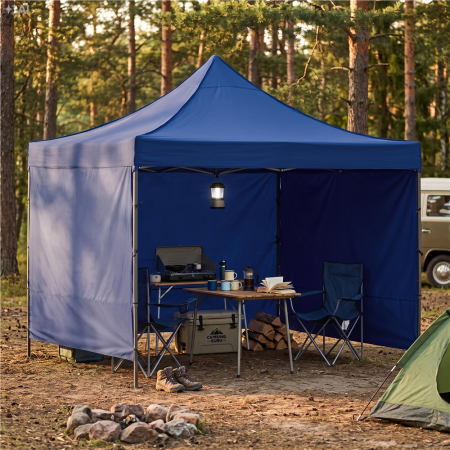 Pavilion pliabil de gradina 3x3 m, cu 3 pereti laterali pentru protectie impotriva vantului si ploii usoare, prelata hidrofoba Oxford 420D, cadru din [32]