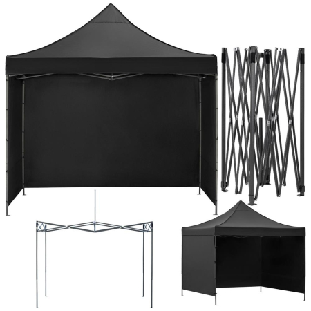 Pavilion pliabil gradina 3x3 m cu acoperis impermeabil si 3 pereti laterali, structura metalica, inaltime reglabila, negru [6]