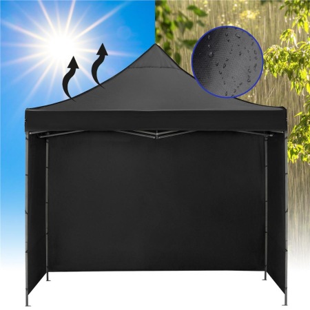 Pavilion pliabil gradina 3x3 m cu acoperis impermeabil si 3 pereti laterali, structura metalica, inaltime reglabila, negru [29]
