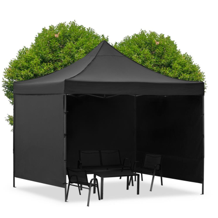 Pavilion pliabil gradina 3x3 m cu acoperis impermeabil si 3 pereti laterali, structura metalica, inaltime reglabila, negru [2]