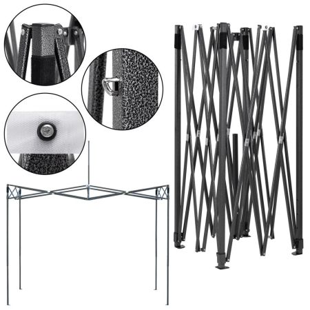 Pavilion pliabil gradina 3x3 m cu acoperis impermeabil si 3 pereti laterali, structura metalica, inaltime reglabila, negru [30]