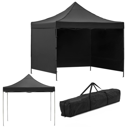 Pavilion pliabil gradina 3x3 m cu acoperis impermeabil si 3 pereti laterali, structura metalica, inaltime reglabila, negru [7]