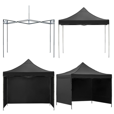Pavilion pliabil gradina 3x3 m cu acoperis impermeabil si 3 pereti laterali, structura metalica, inaltime reglabila, negru [5]