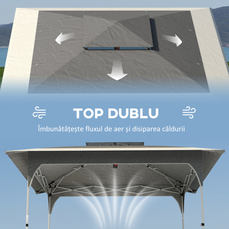  Pavilion Pop-Up pliabil 3.5x3.5 m cu acoperis dublu si geanta, din metal si material Oxford, gri inchis [4]