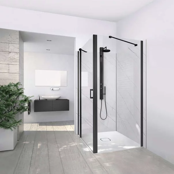 Paravane, usi si pereti dus - Perete lateral fix Roth Cariba 100 cm sticla 6 mm transparent-negru mat