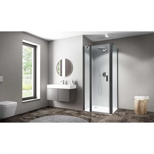 Perete lateral fix Roth Cariba 80 cm sticla 6 mm transparent-negru mat [1]