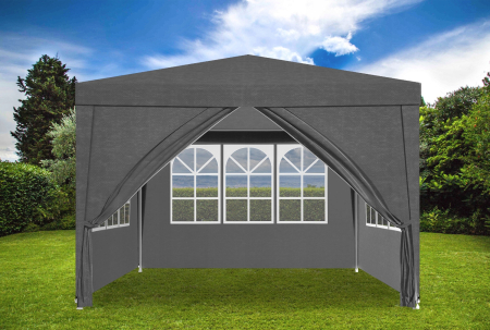 Set 4 pereti laterali pavilion 295x195 cm, 3 cu ferestre si 1 usa fermoar, PE 100g/m2 impermeabil, prindere velcro, gri [6]