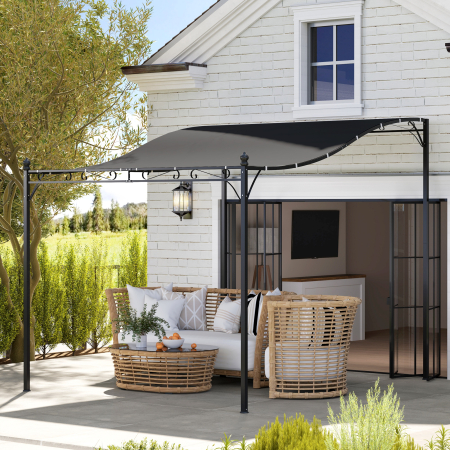  Pergola 2,5 x 3 m, pavilion de gradina montat pe perete, rezistent la apa, cadru metalic, orificii de scurgere, acoperis de umbra, gri inchis [1]