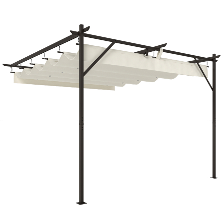 Gradina & balcon -  Pergola Adosata 3x3 m cu Acoperis Retractabil, Orificii de Drenaj, Pergola de Gradina din Poliester si Otel, pentru Terasa, Exterior, UV30+, Alb Crem