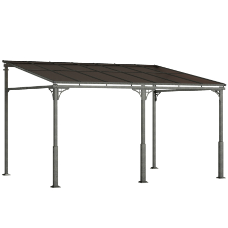 Gradina & balcon -  Pergola Adosata 4x3 m cu Acoperis din Policarbonat, Foisor din Metal si Aluminiu cu suruburi, pentru Exterior, Terasa si Gradina, Protectie UV, Maro