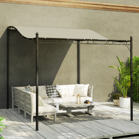 Pergola  Adosata Curbata cu 16 Orificii de Drenaj, din Metal si Poliester, 248x298x200/250 cm, Crem [7]