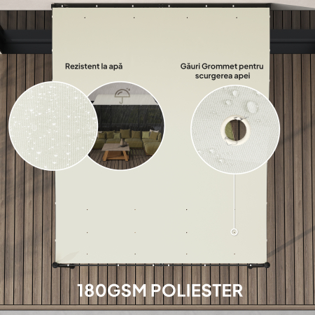 Pergola  Adosata Curbata cu 16 Orificii de Drenaj, din Metal si Poliester, 248x298x200/250 cm, Crem [3]