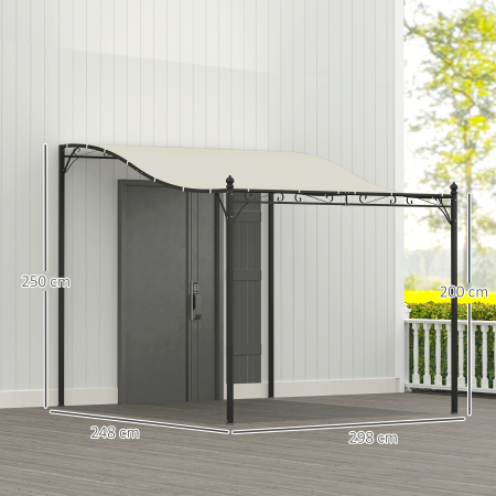 Pergola  Adosata Curbata cu 16 Orificii de Drenaj, din Metal si Poliester, 248x298x200/250 cm, Crem [2]