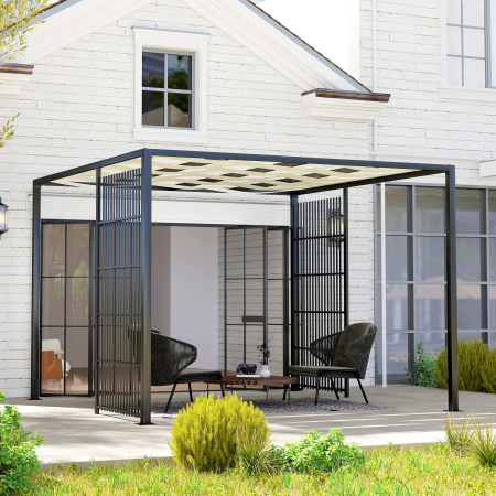  Pergola cu Acoperis Ondulat si Panouri Laterale pentru Intimitate, 3x3m, Negru [8]