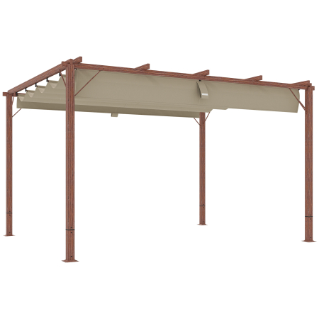 Gradina & balcon -  Pergola de Gradina cu Acoperis Retractabil si Cadru din Aluminiu cu Aspect de Lemn, 382x300x232 cm, Lemn Natural