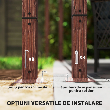  Pergola de Gradina cu Acoperis Retractabil si Cadru din Aluminiu cu Aspect de Lemn, 382x300x232 cm, Lemn Natural [5]