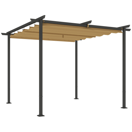Pavilioane -  Pergola de Gradina cu Acoperis Retractabil si Cadru Metalic, 300x300x227 cm, Bej