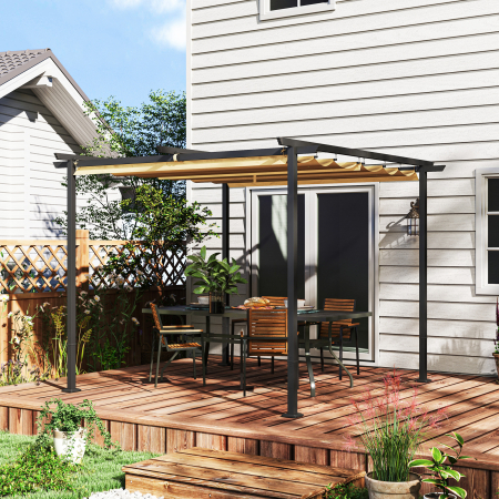  Pergola de Gradina cu Acoperis Retractabil si Cadru Metalic, 300x300x227 cm, Bej [1]