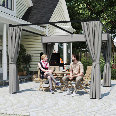  Pergola de Gradina cu Acoperis Retractabil si Draperii, din Metal si Poliester, 300x300x227 cm, Gri Deschis [7]