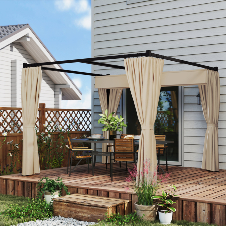  Pergola de Gradina cu Acoperis Retractabil si Perdele, din Metal si Poliester, 300x300x227 cm, Bej [6]